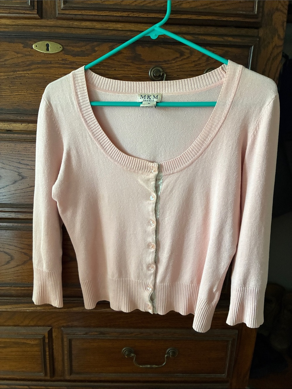 Michael Kors Pale Pink Scoop Neck Button Cardigan